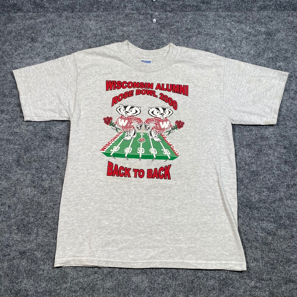 Wisconsin Alumni Rose Bowl 2000 Back to Back Bucky Badger Gray T-Shirt Mens L